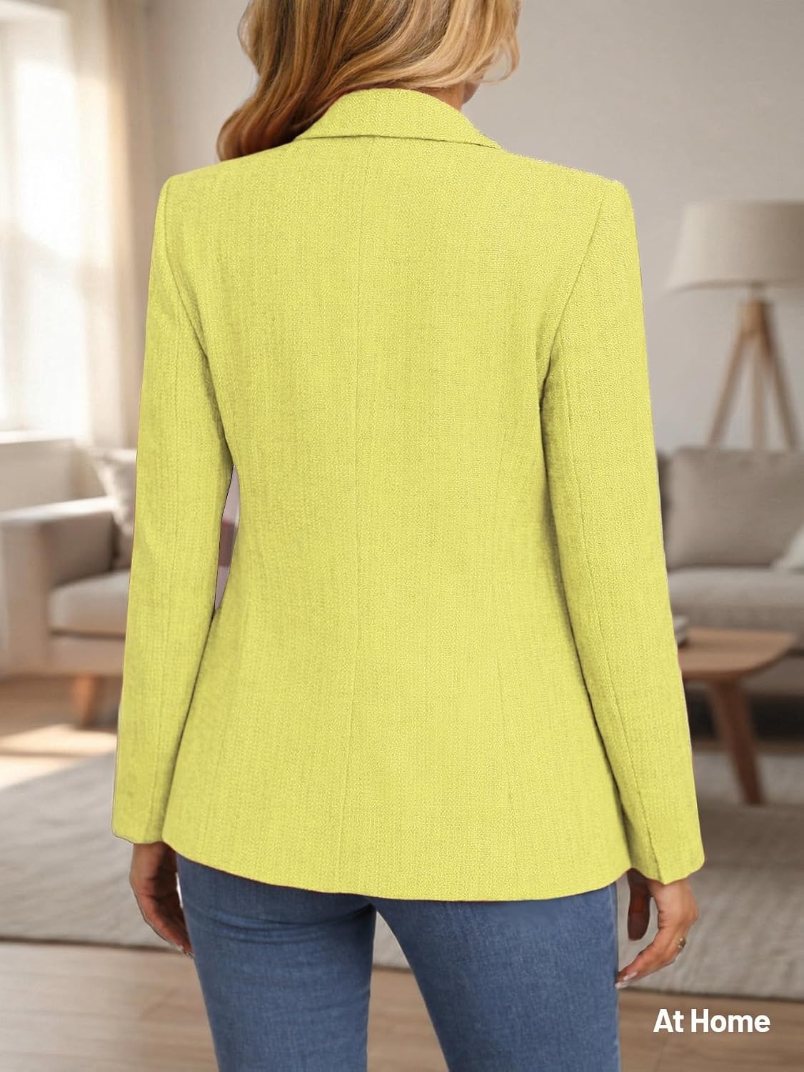 image:imageMina Self 2026 Womens Fall Tweed Blazer Plaid Jacket Business Casual Coat3tweedYellowish Green
