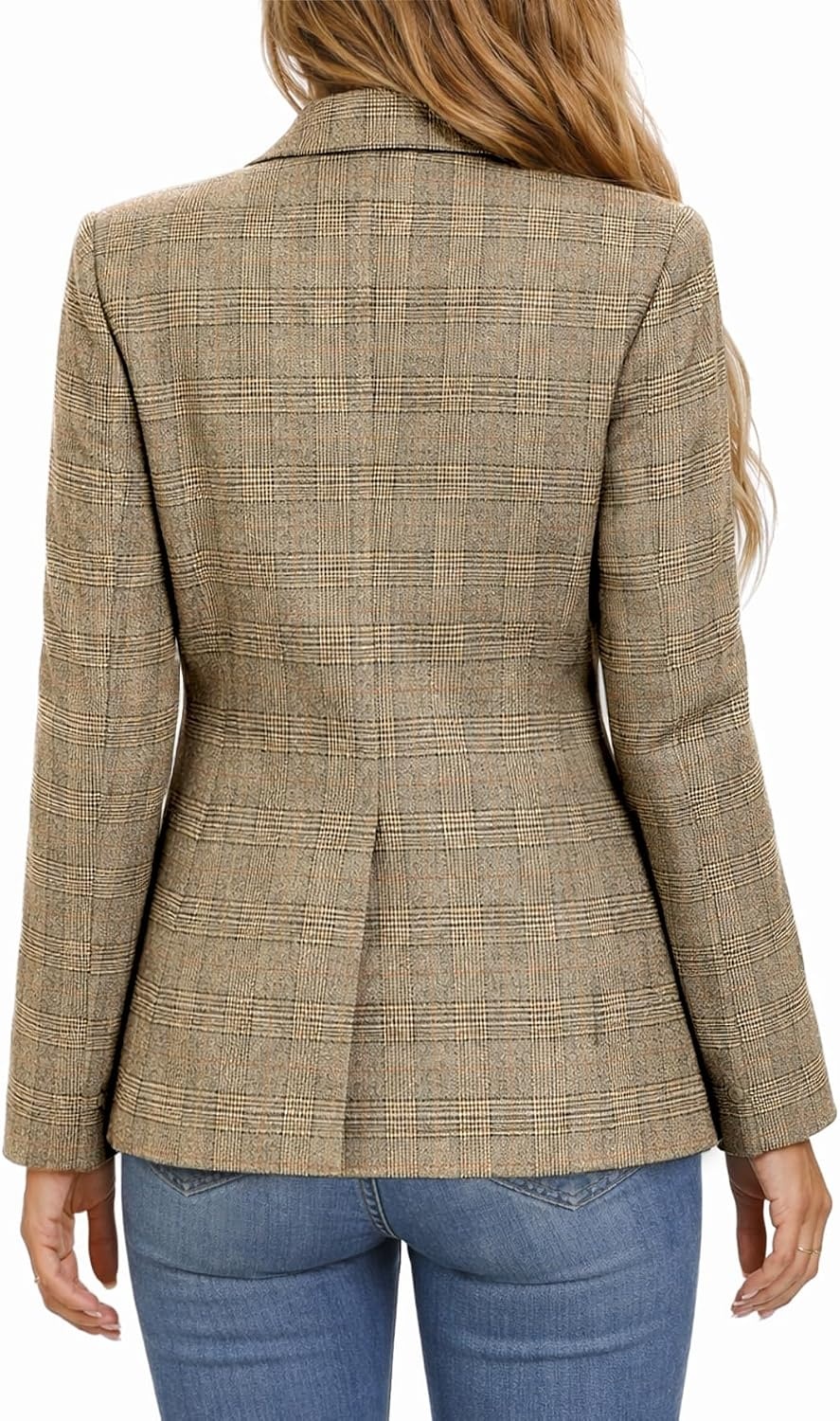 image:imageMina Self 2026 Womens Fall Tweed Blazer Plaid Jacket Business Casual CoatPlaidBrown