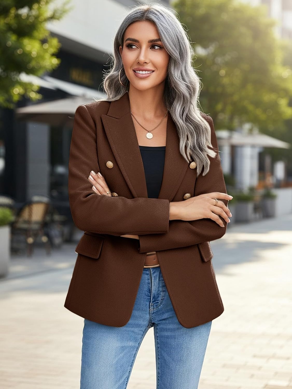 image:imageMina Self 2026 Womens Fall Tweed Blazer Plaid Jacket Business Casual CoatWoolchocolate