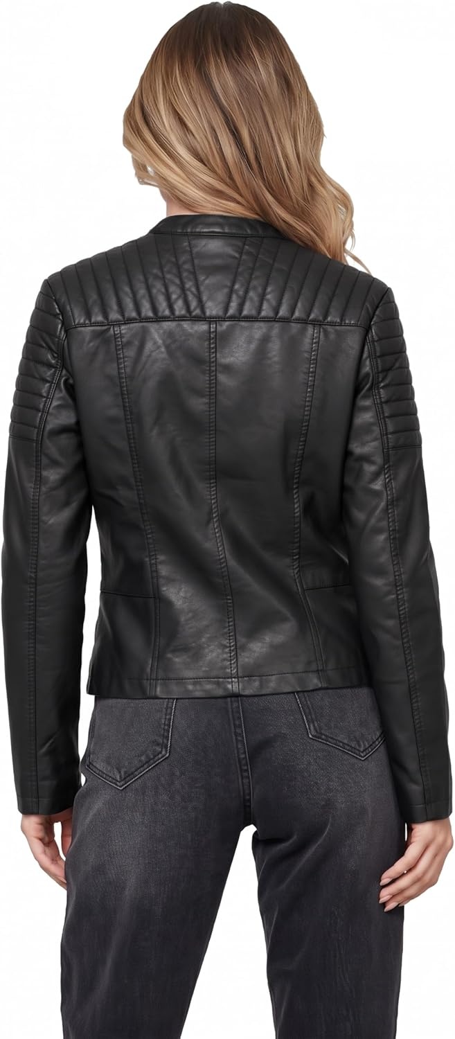 image:imageOlivia Miller Womens Faux Leather Moto JacketBlack