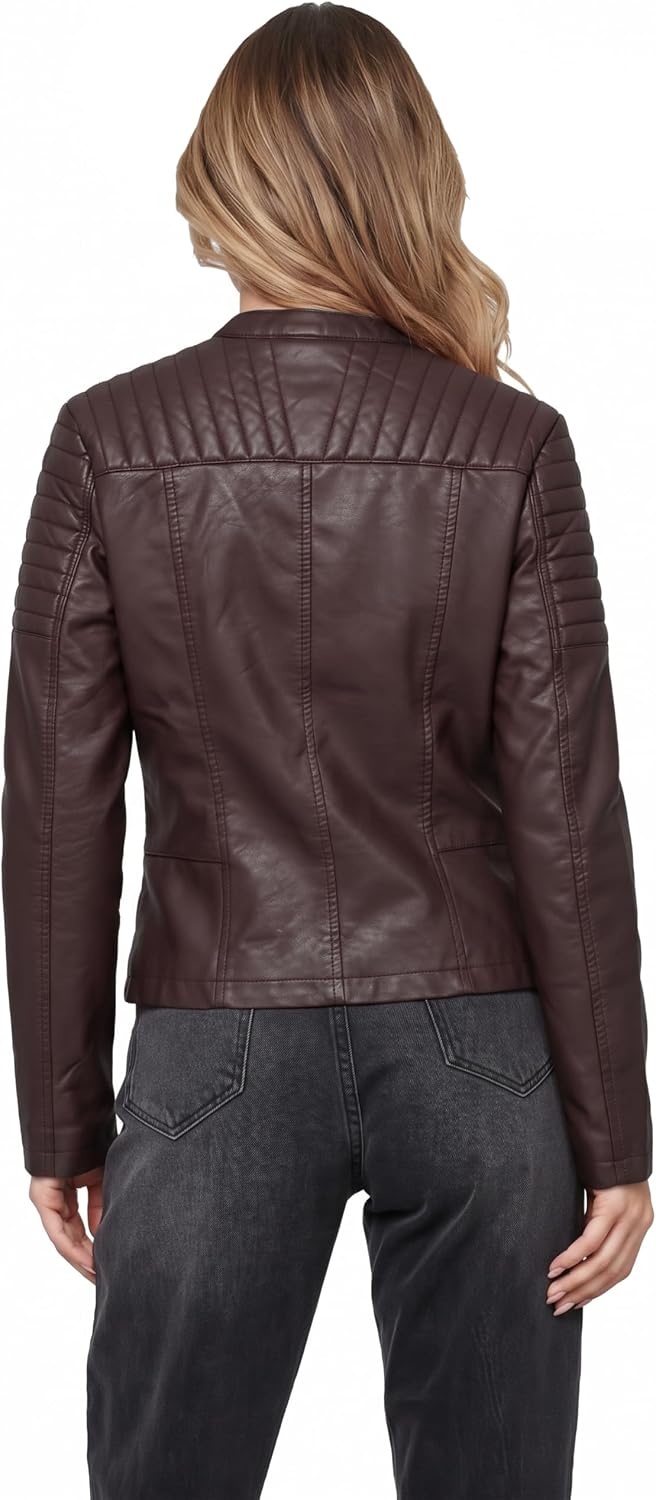 image:imageOlivia Miller Womens Faux Leather Moto JacketBrown