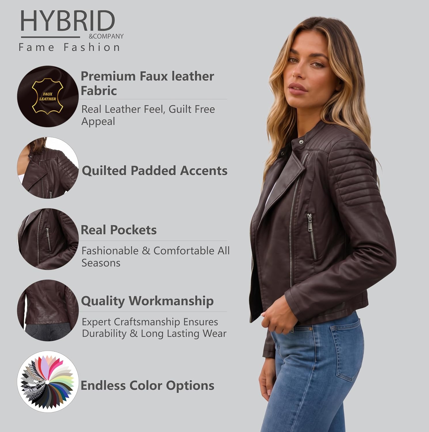 image:imageOlivia Miller Womens Faux Leather Moto JacketBrown