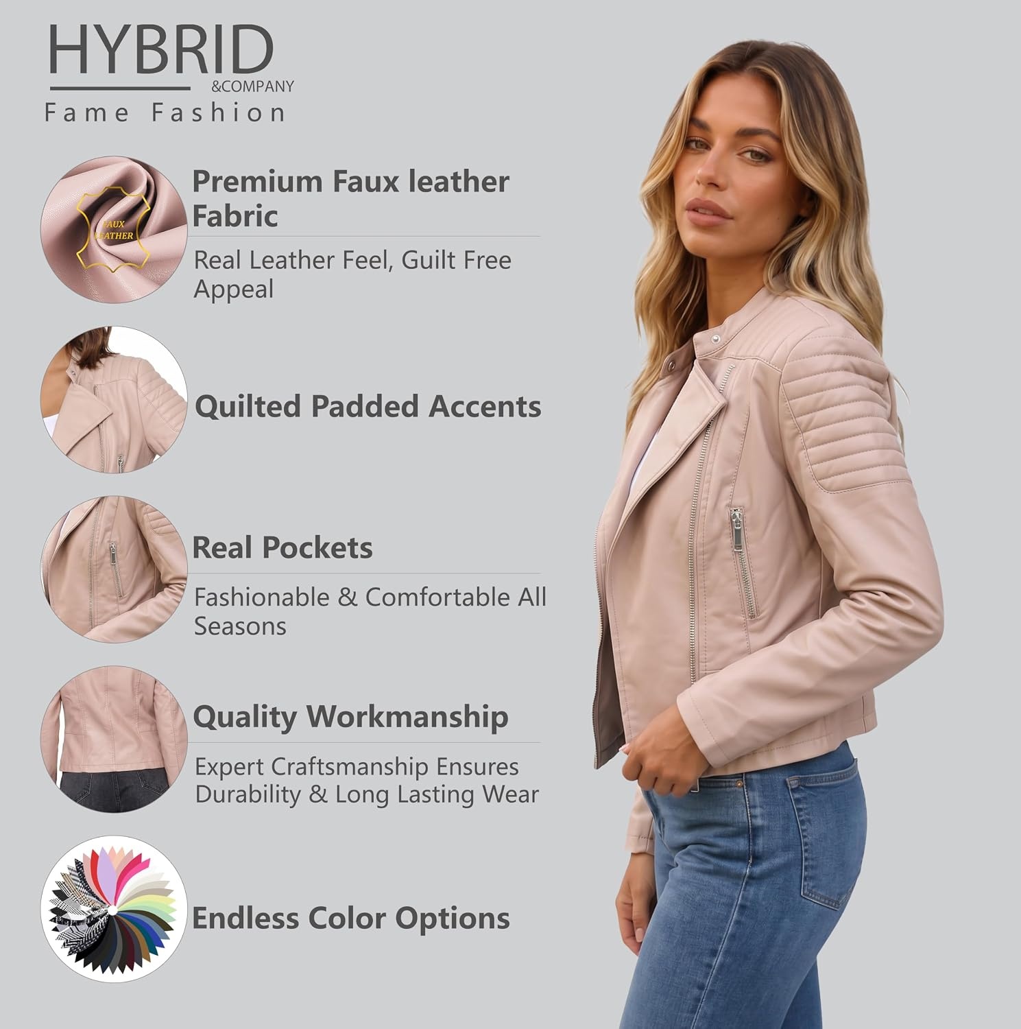 image:imageOlivia Miller Womens Faux Leather Moto JacketDusty Rose