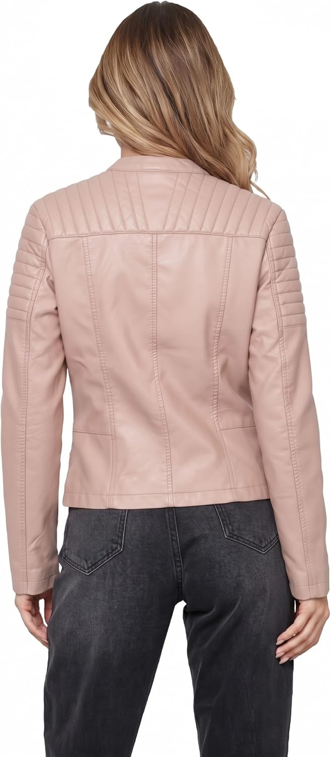 image:imageOlivia Miller Womens Faux Leather Moto JacketDusty Rose