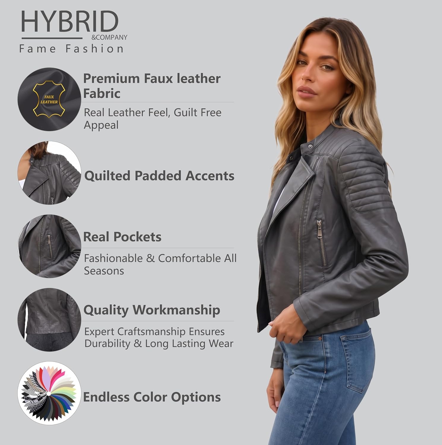 image:imageOlivia Miller Womens Faux Leather Moto JacketGrey