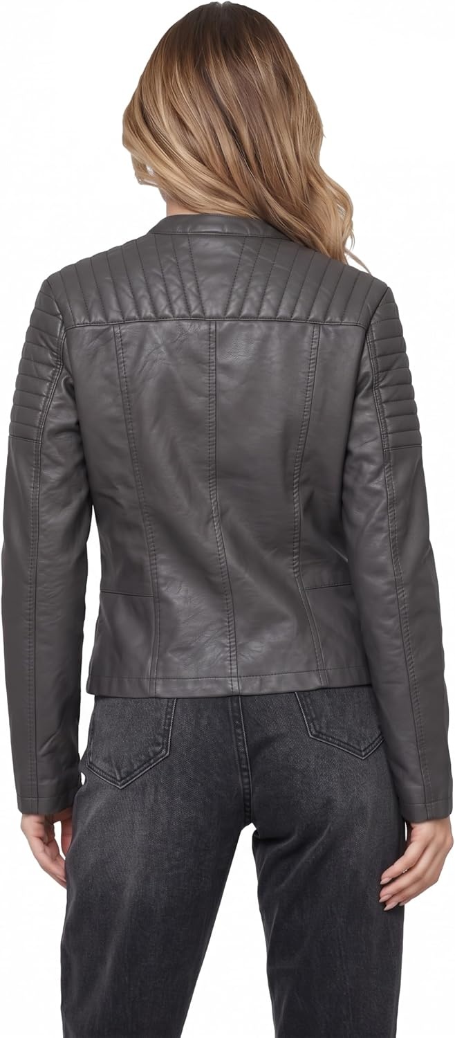 image:imageOlivia Miller Womens Faux Leather Moto JacketGrey