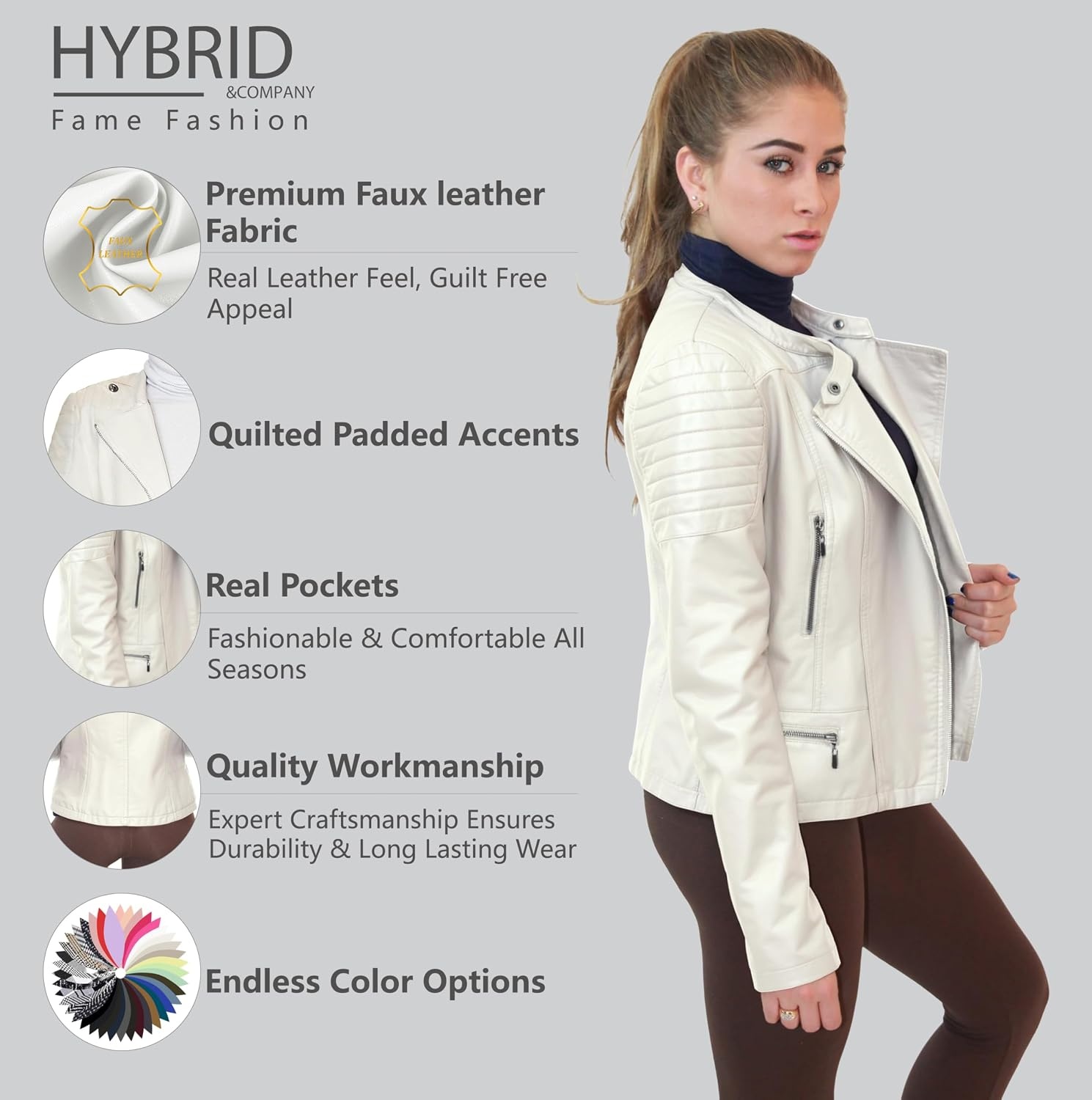 image:imageOlivia Miller Womens Faux Leather Moto JacketIvory