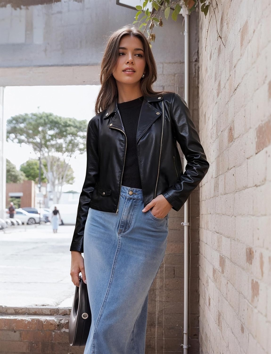 image:imageOlivia Miller Womens Faux Leather Moto JacketJk5208black