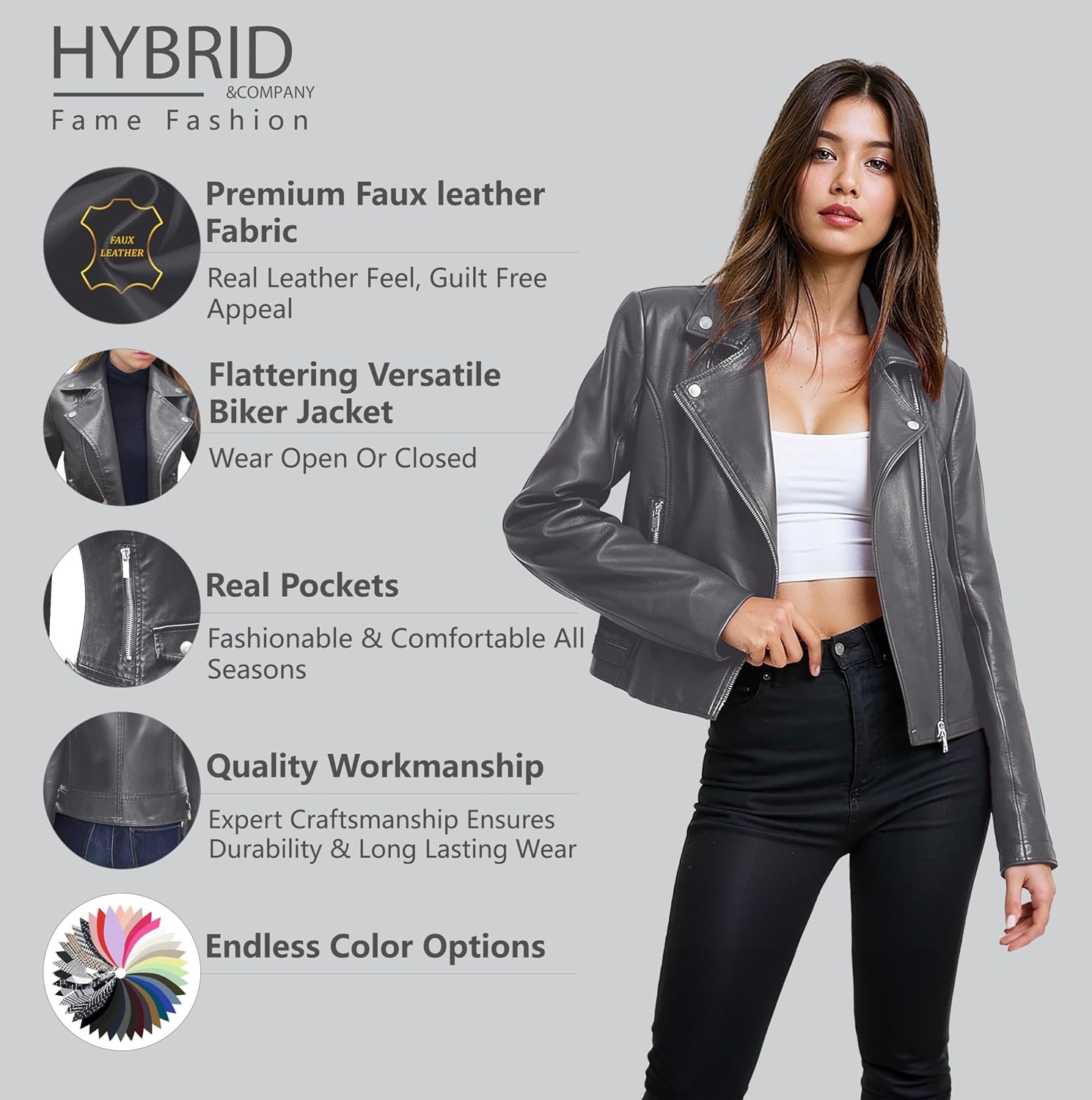 image:imageOlivia Miller Womens Faux Leather Moto JacketJk5208gray
