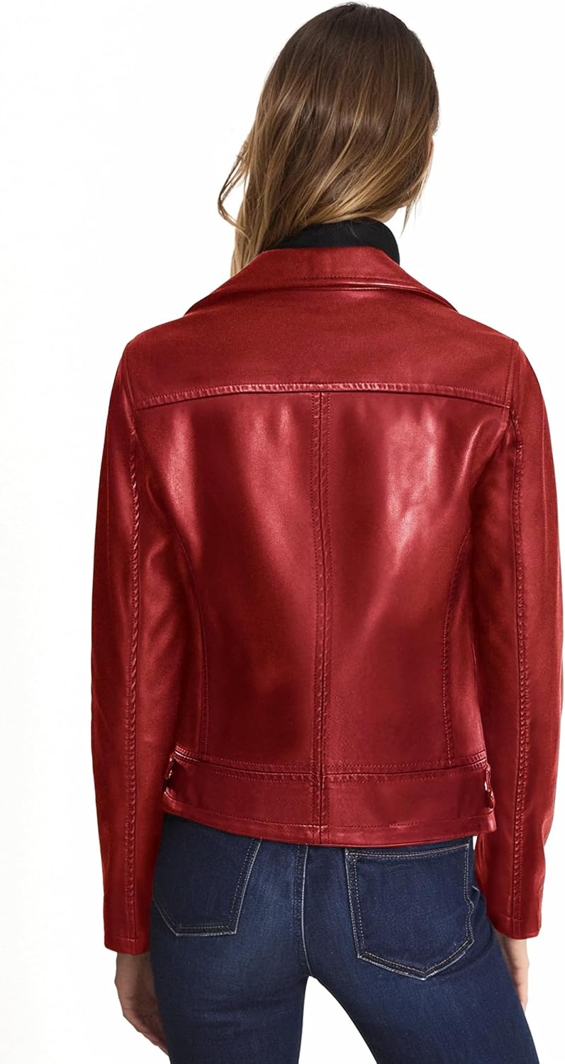 image:imageOlivia Miller Womens Faux Leather Moto JacketJk5208red