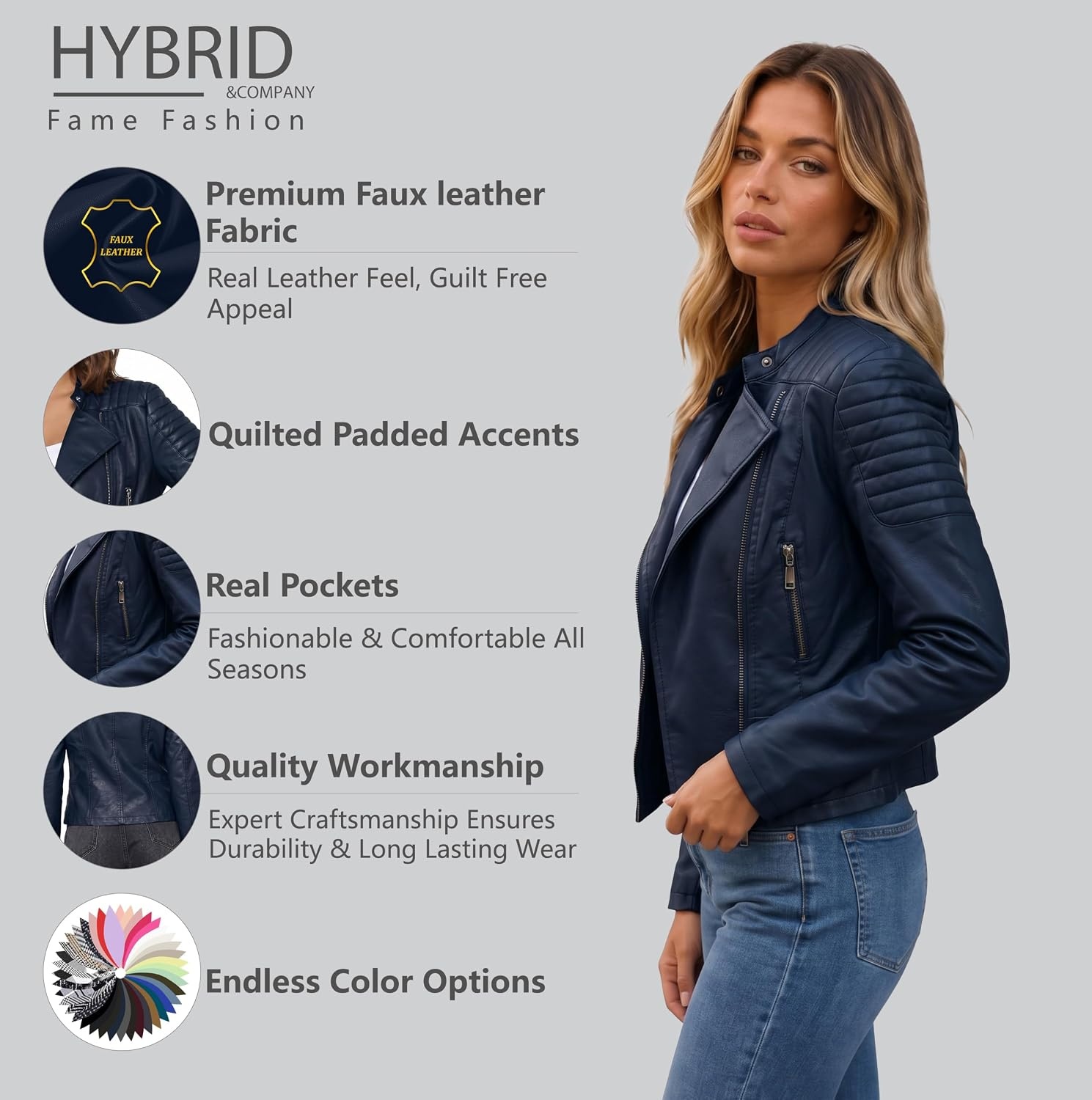 image:imageOlivia Miller Womens Faux Leather Moto JacketNavy