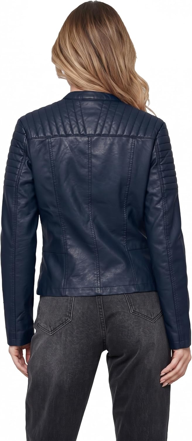 image:imageOlivia Miller Womens Faux Leather Moto JacketNavy