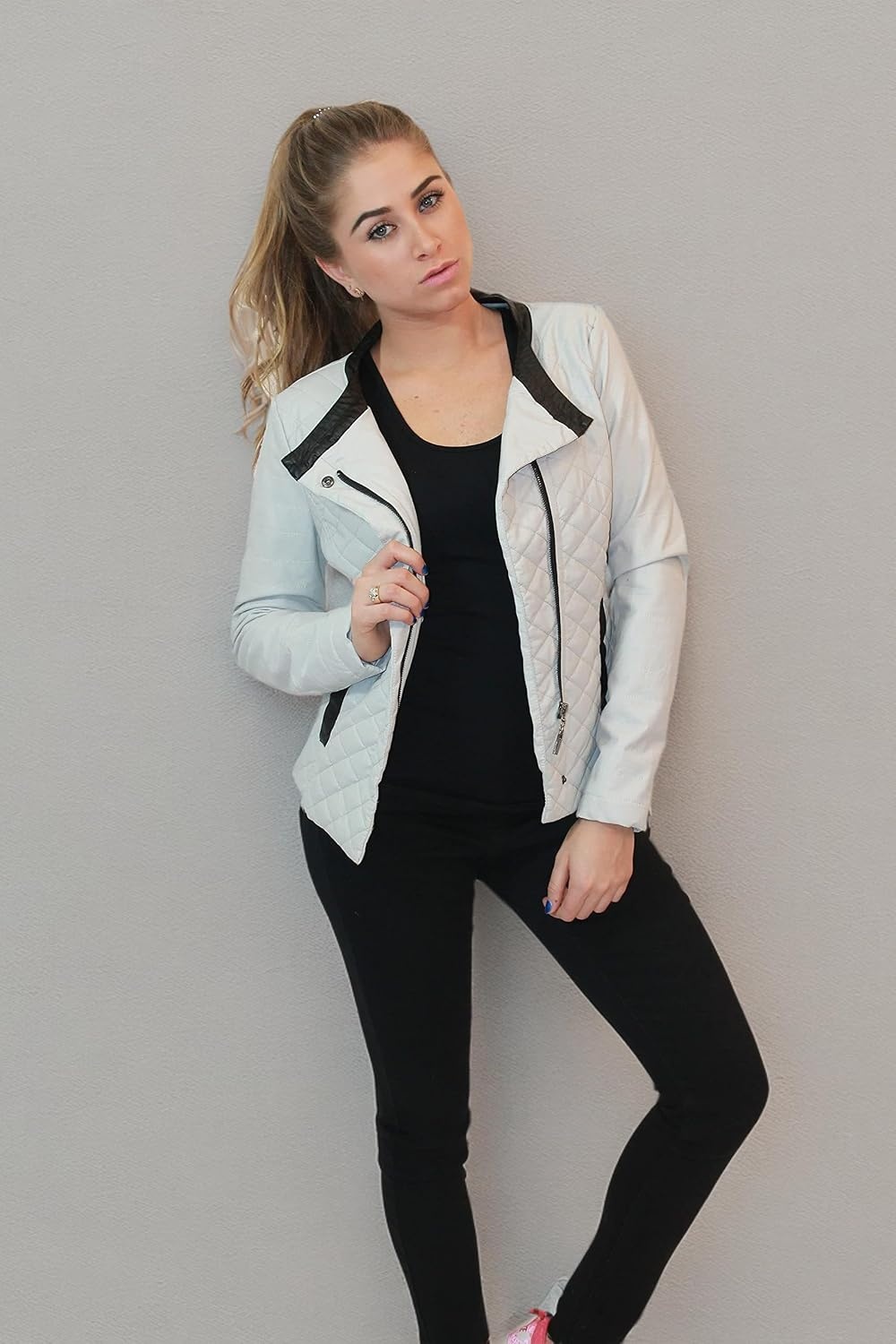 image:imageOlivia Miller Womens Faux Leather Moto JacketOffwhite