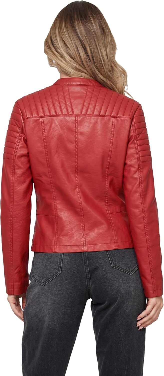 image:imageOlivia Miller Womens Faux Leather Moto JacketRed