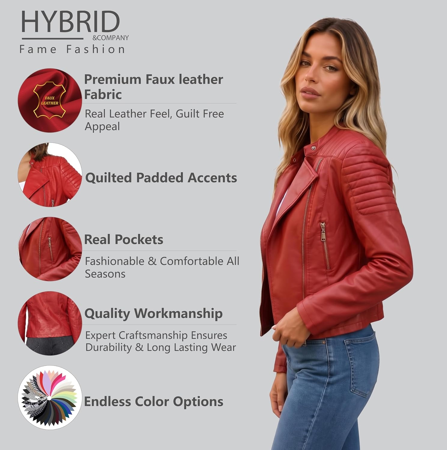 image:imageOlivia Miller Womens Faux Leather Moto JacketRed
