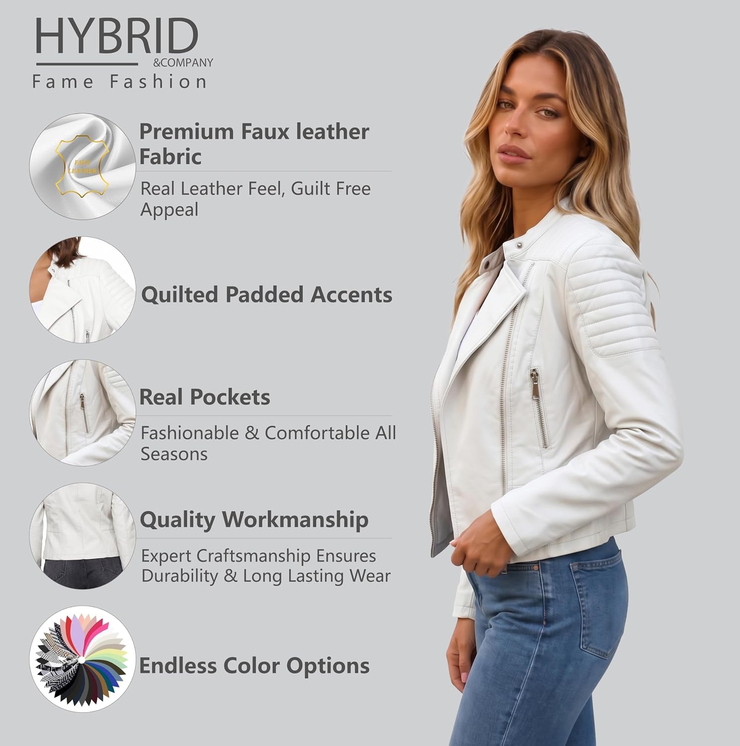 image:imageOlivia Miller Womens Faux Leather Moto JacketWhite