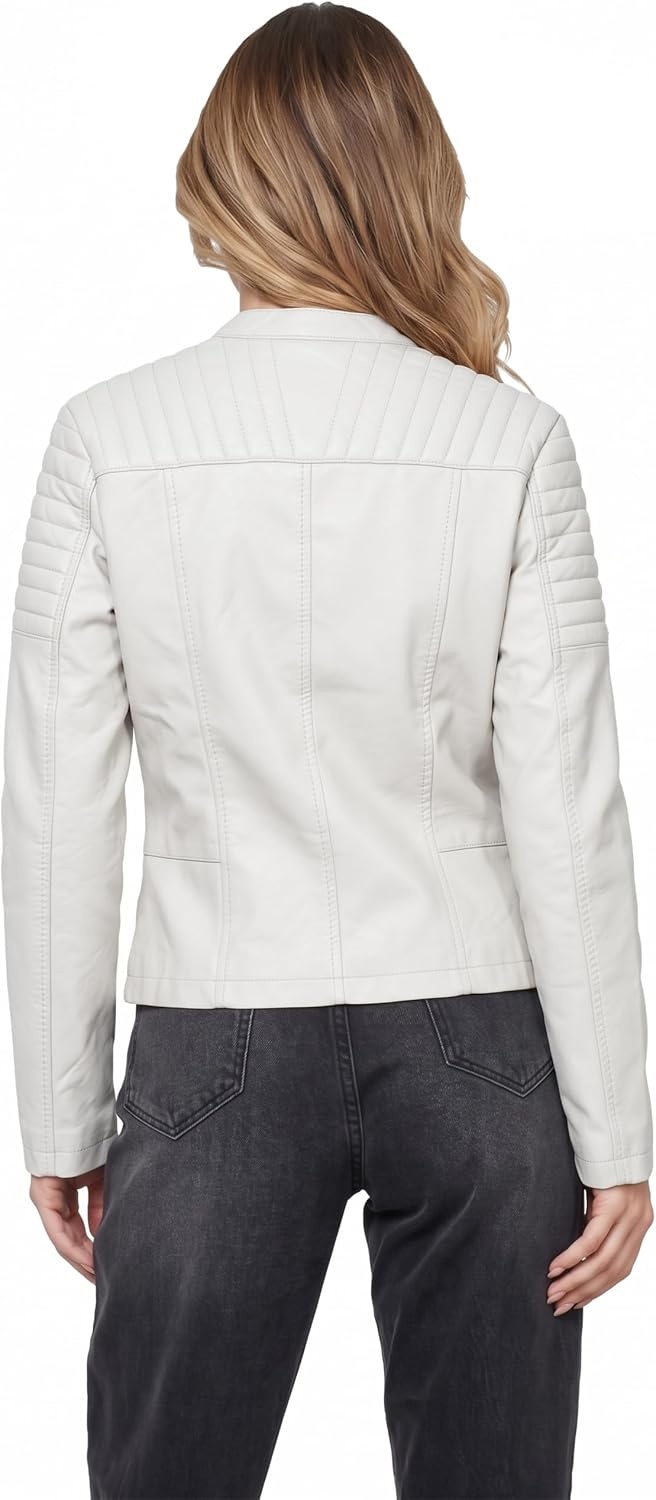 image:imageOlivia Miller Womens Faux Leather Moto JacketWhite