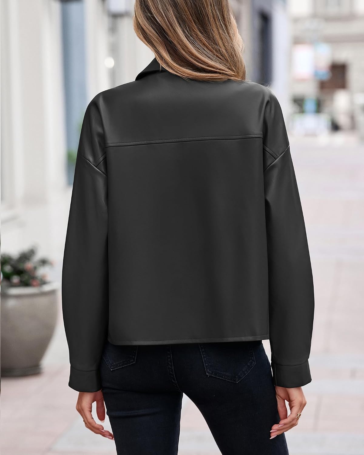 image:imagePRETTYGADEN Womens Button Down Faux Leather JacketBlack
