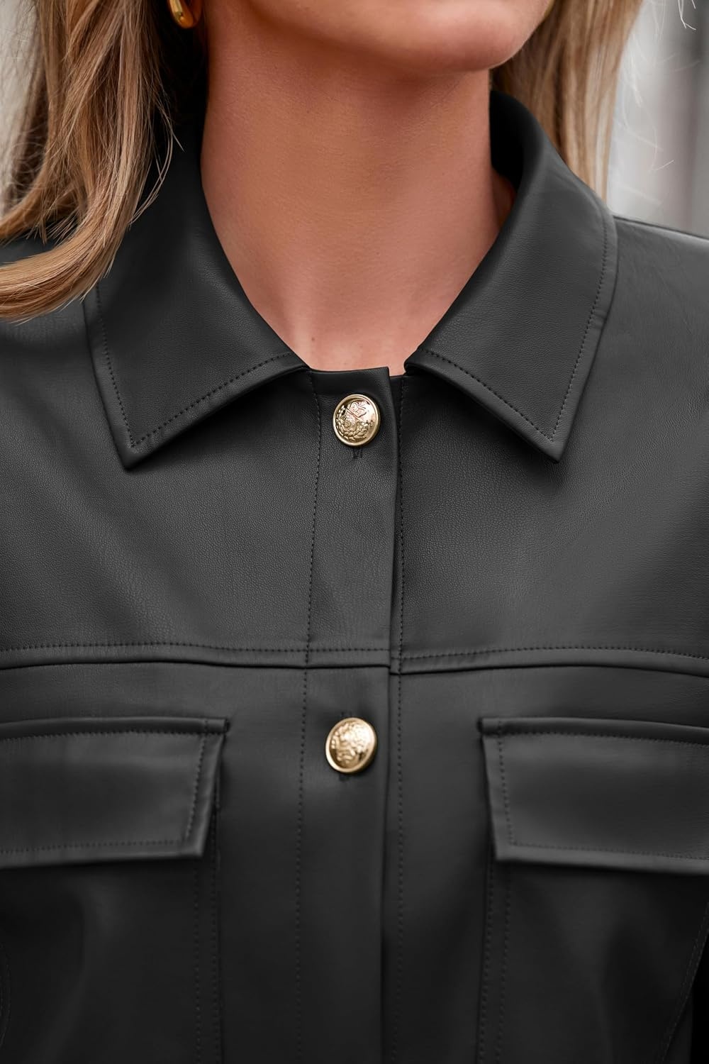 image:imagePRETTYGADEN Womens Button Down Faux Leather JacketBlack
