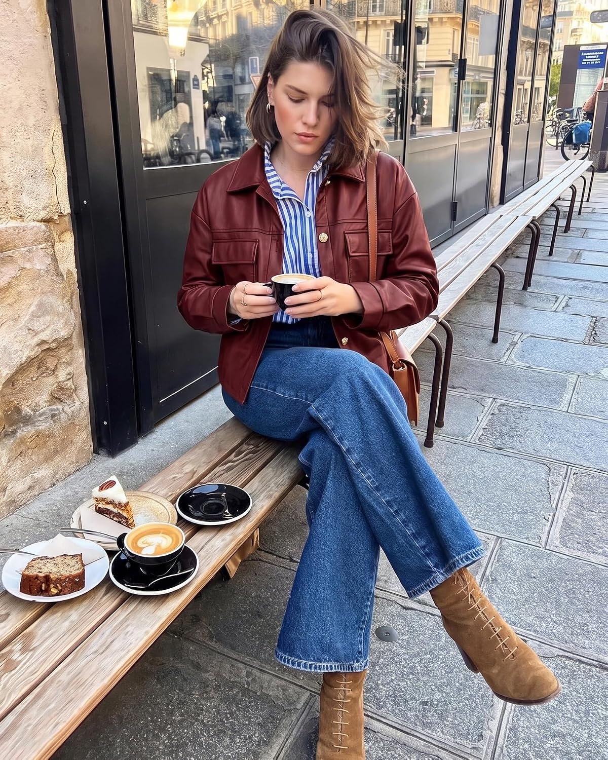 image:imagePRETTYGADEN Womens Button Down Faux Leather JacketBurgundy