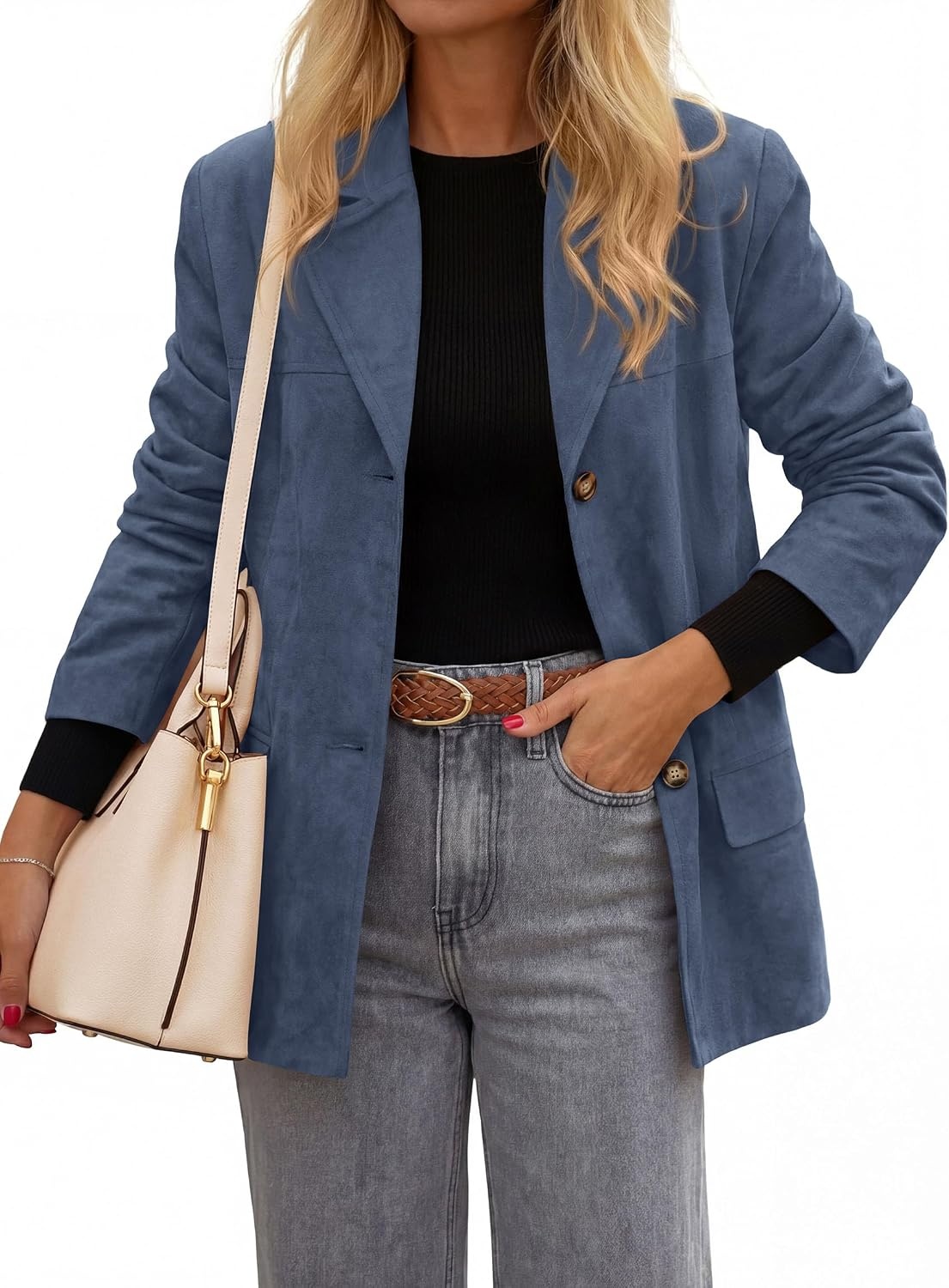 image:imagePRETTYGARDEN Blazers for Women Western Fall Faux Suede JacketGrey Blue