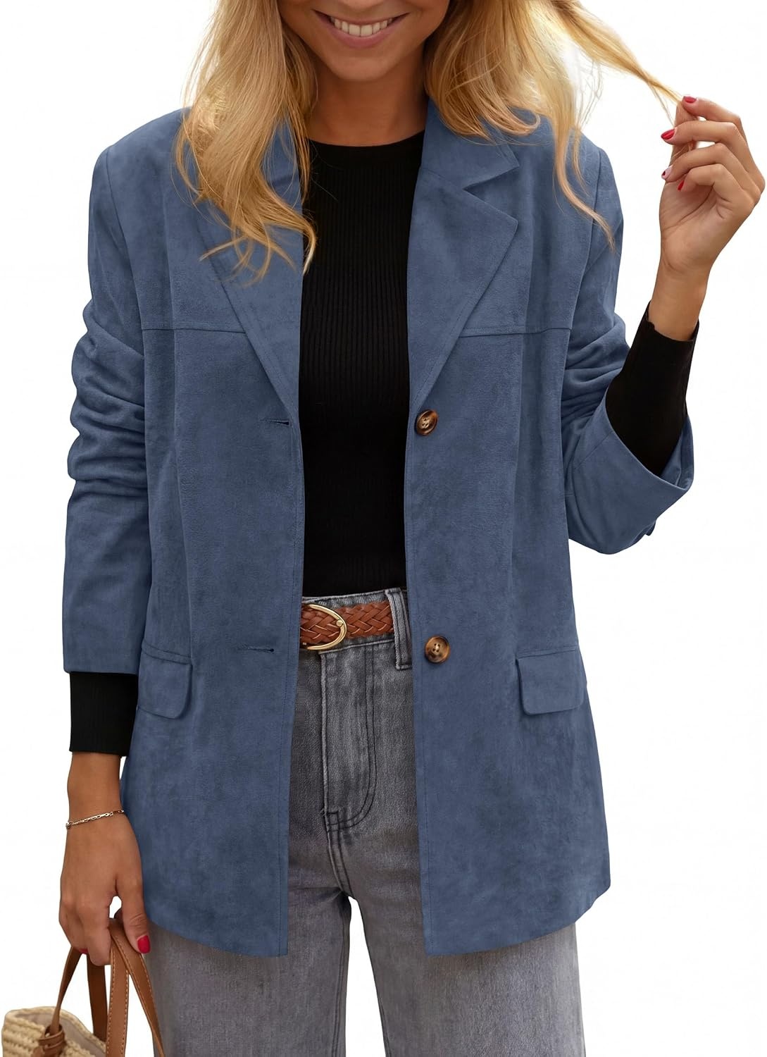 image:imagePRETTYGARDEN Blazers for Women Western Fall Faux Suede JacketGrey Blue