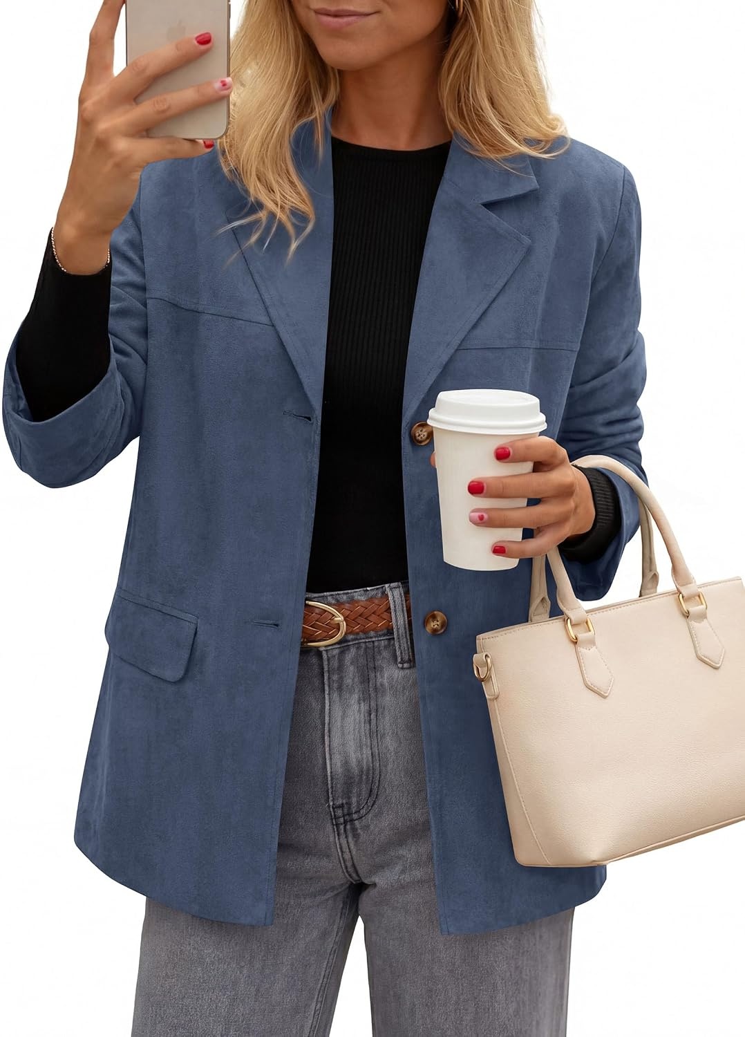 image:imagePRETTYGARDEN Blazers for Women Western Fall Faux Suede JacketGrey Blue