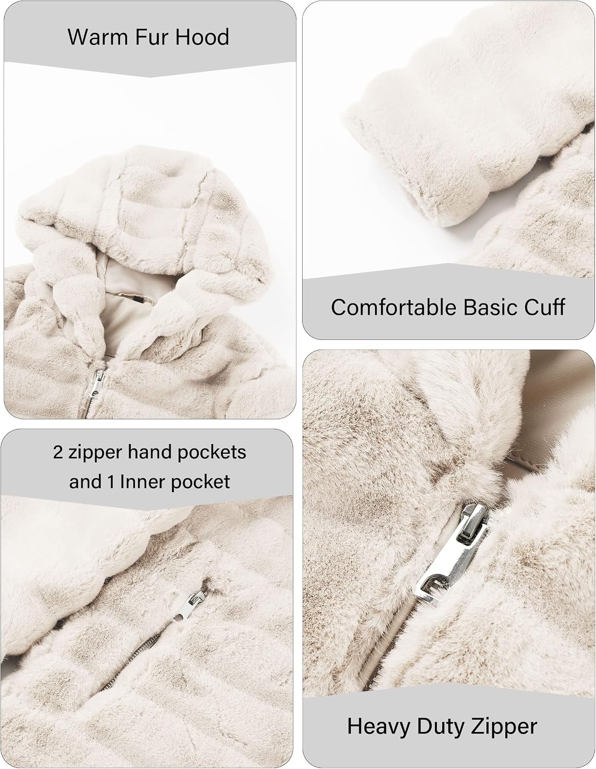 image:imageRISISSIDA Women Long Faux Fur CoatHooded Fleece JacketBeigehorizontal Texture