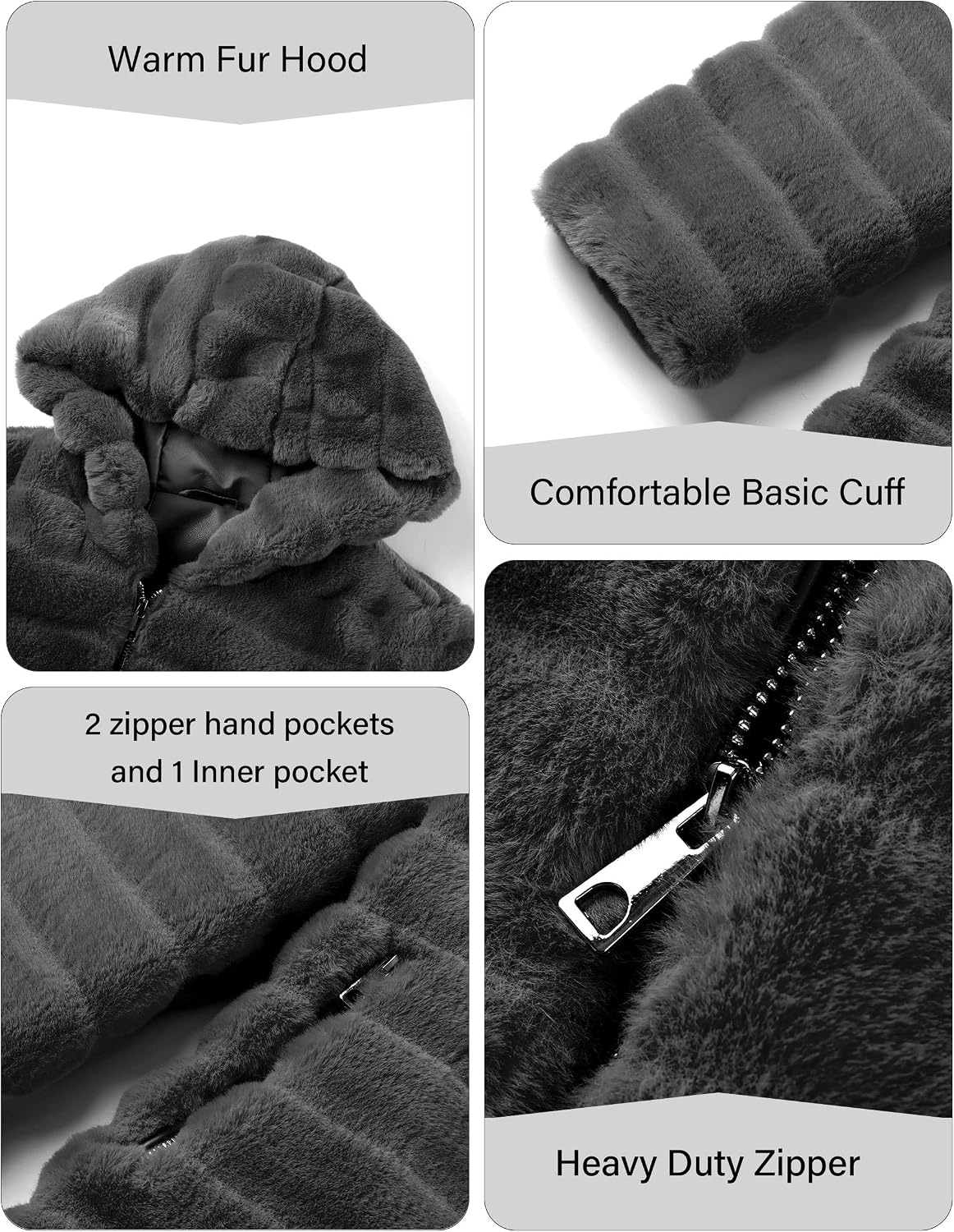 image:imageRISISSIDA Women Long Faux Fur CoatHooded Fleece JacketBlackhorizontal Texture