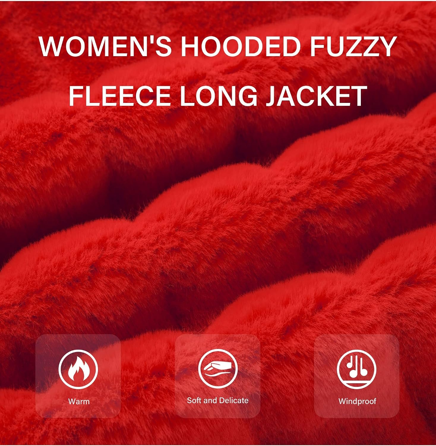 image:imageRISISSIDA Women Long Faux Fur CoatHooded Fleece JacketBright Redhorizontal Texture