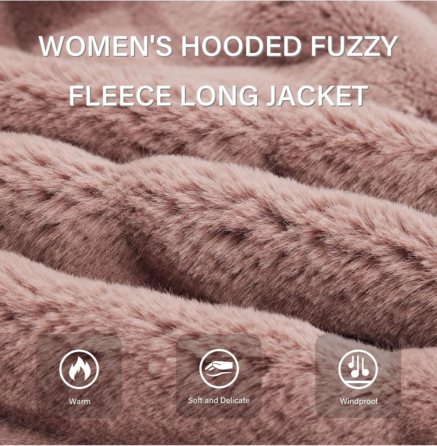 image:imageRISISSIDA Women Long Faux Fur CoatHooded Fleece JacketBrown Pinkwave Texture