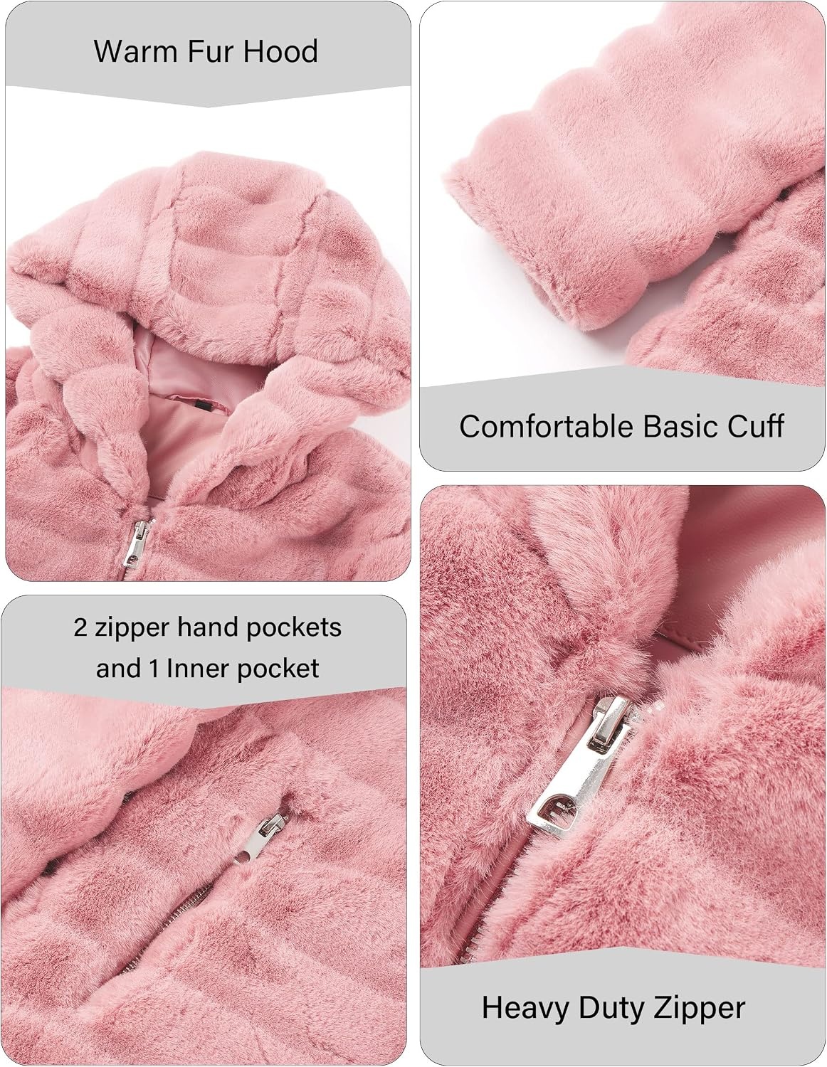 image:imageRISISSIDA Women Long Faux Fur CoatHooded Fleece JacketDark Pinkhorizontal Texture