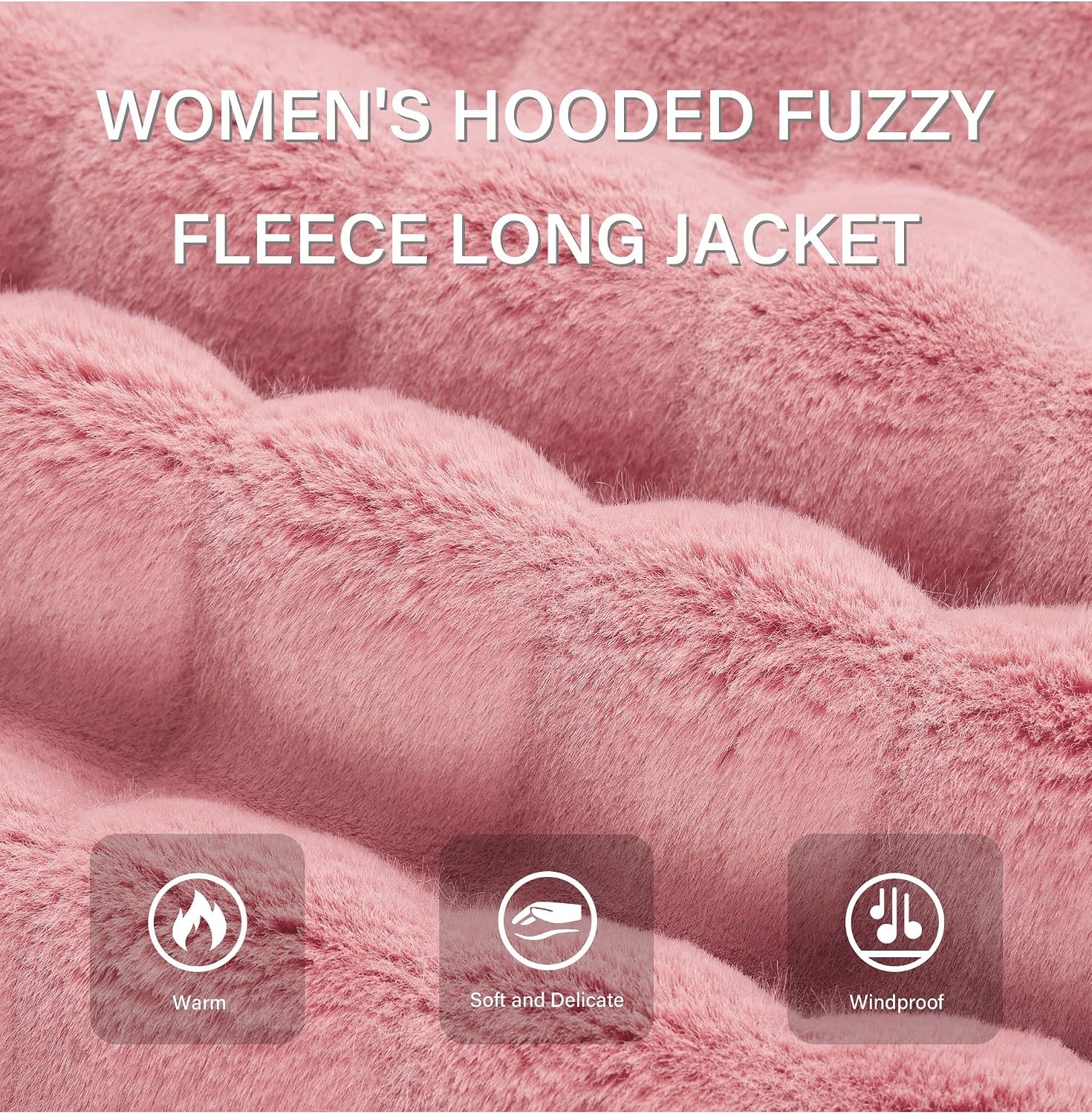 image:imageRISISSIDA Women Long Faux Fur CoatHooded Fleece JacketDark Pinkhorizontal Texture