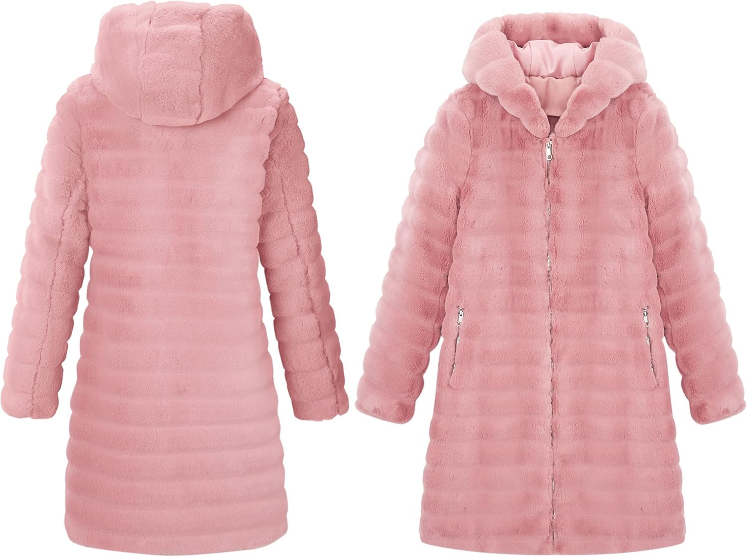 image:imageRISISSIDA Women Long Faux Fur CoatHooded Fleece JacketDark Pinkhorizontal Texture