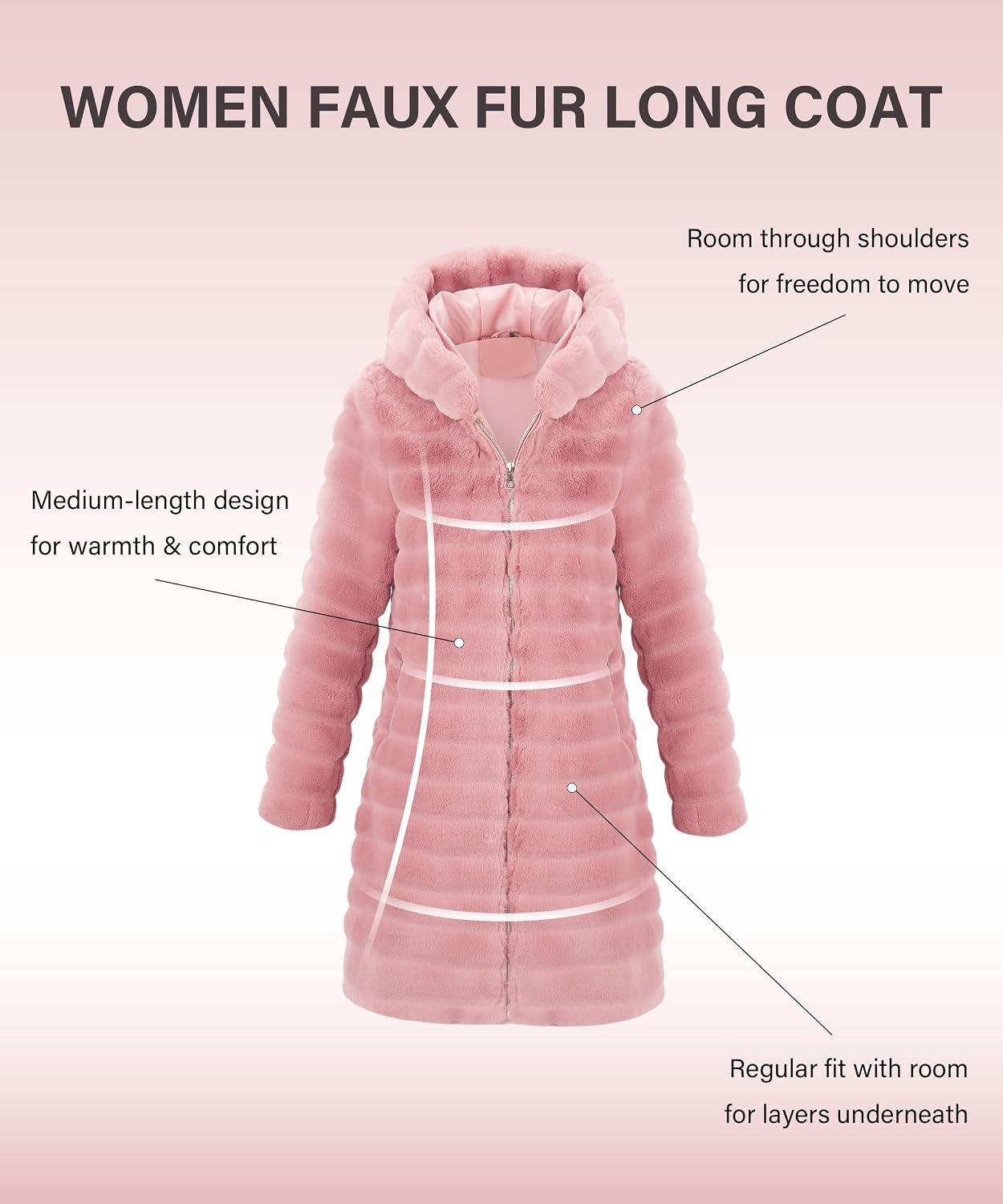 image:imageRISISSIDA Women Long Faux Fur CoatHooded Fleece JacketDark Pinkhorizontal Texture