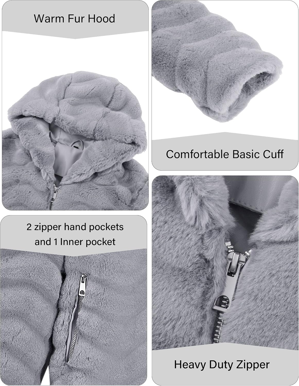 image:imageRISISSIDA Women Long Faux Fur CoatHooded Fleece JacketGraywave Texture