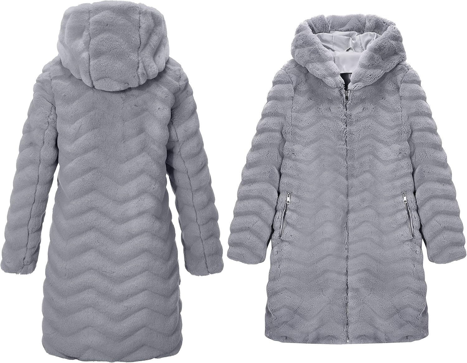 image:imageRISISSIDA Women Long Faux Fur CoatHooded Fleece JacketGraywave Texture