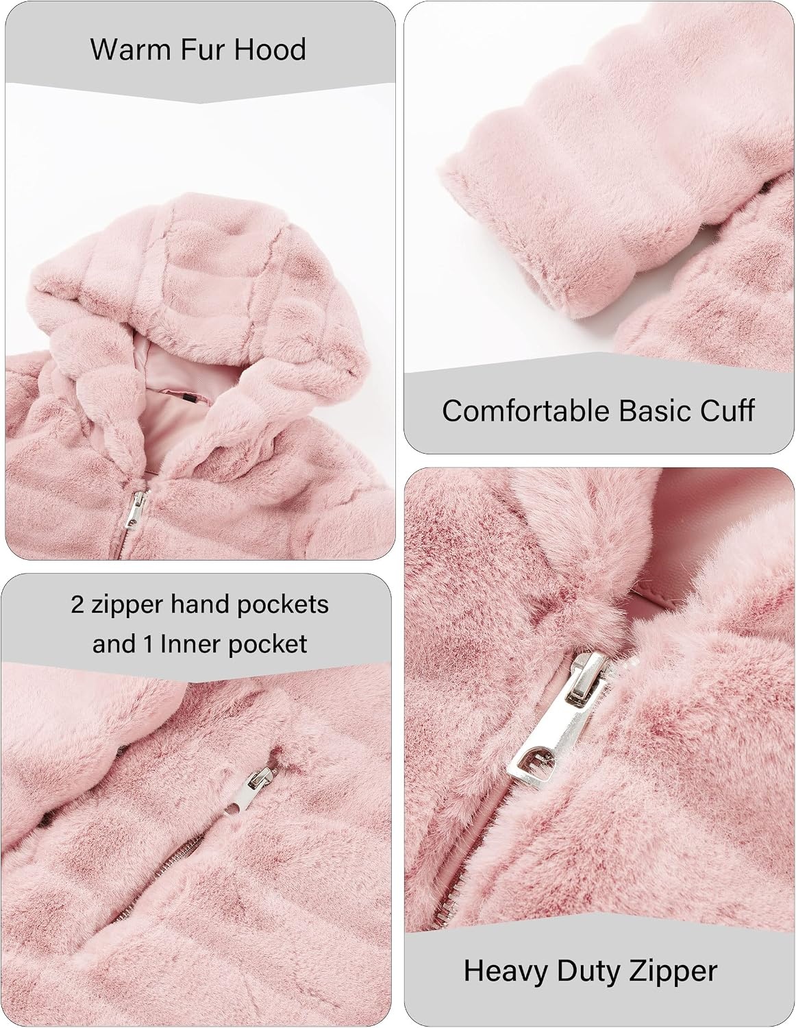 image:imageRISISSIDA Women Long Faux Fur CoatHooded Fleece JacketLight Pinkhorizontal Texture