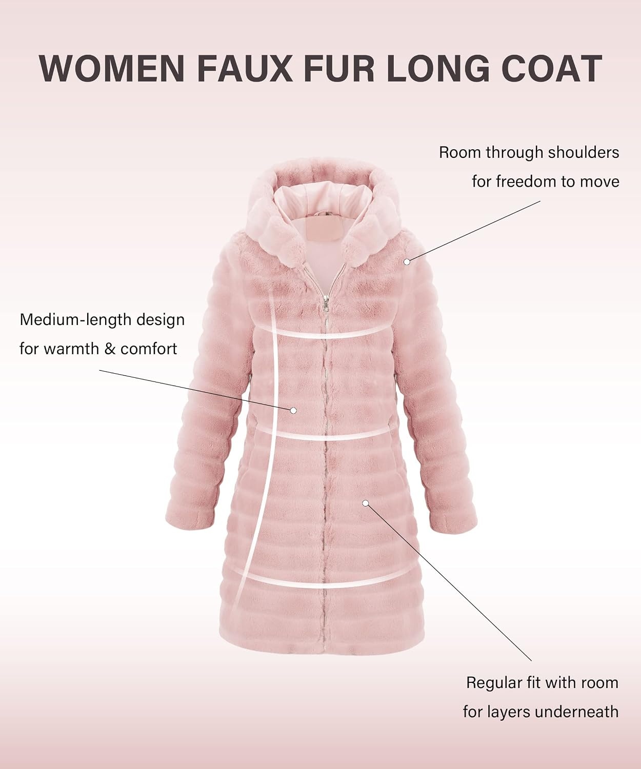 image:imageRISISSIDA Women Long Faux Fur CoatHooded Fleece JacketLight Pinkhorizontal Texture