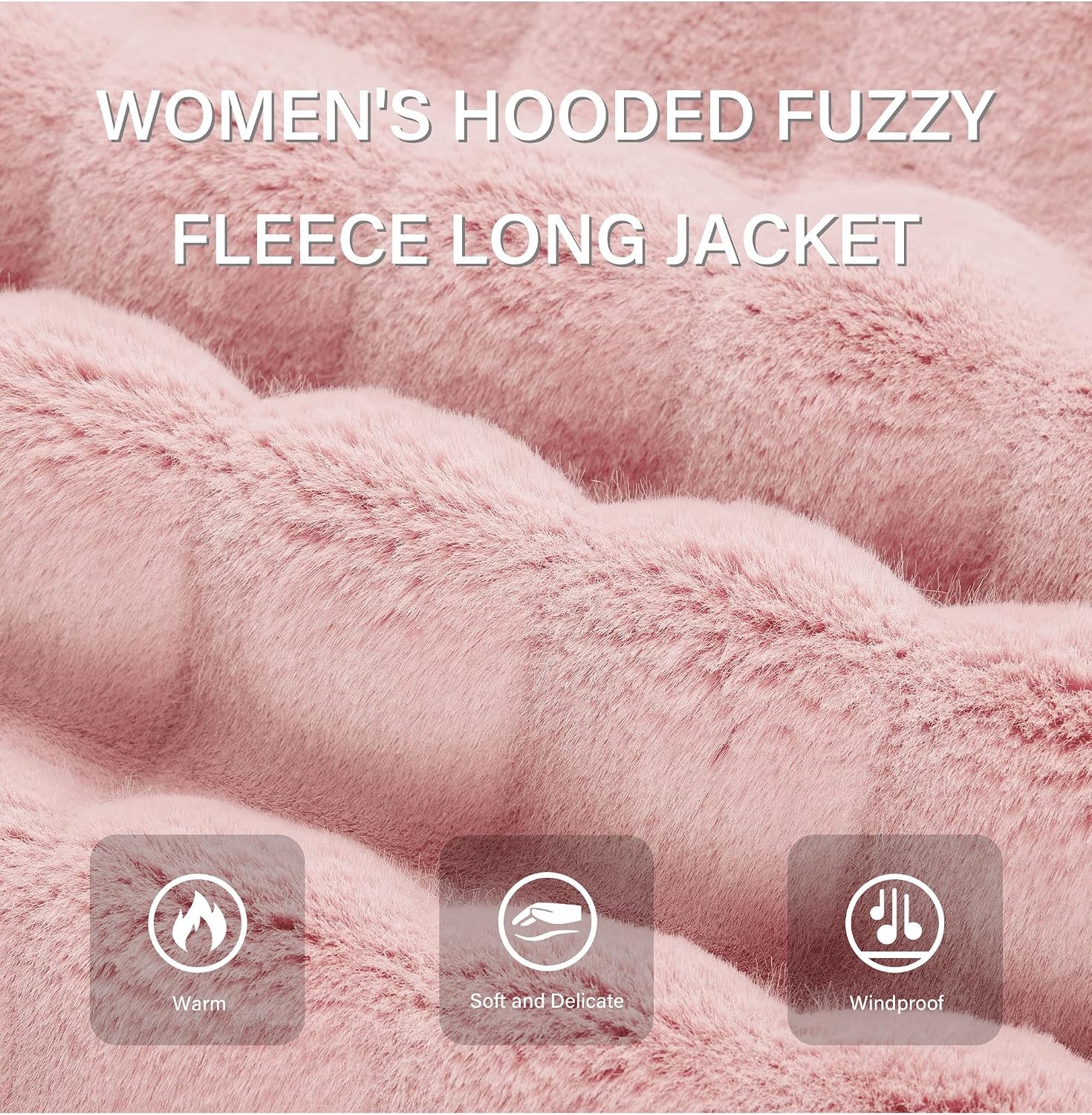 image:imageRISISSIDA Women Long Faux Fur CoatHooded Fleece JacketLight Pinkhorizontal Texture