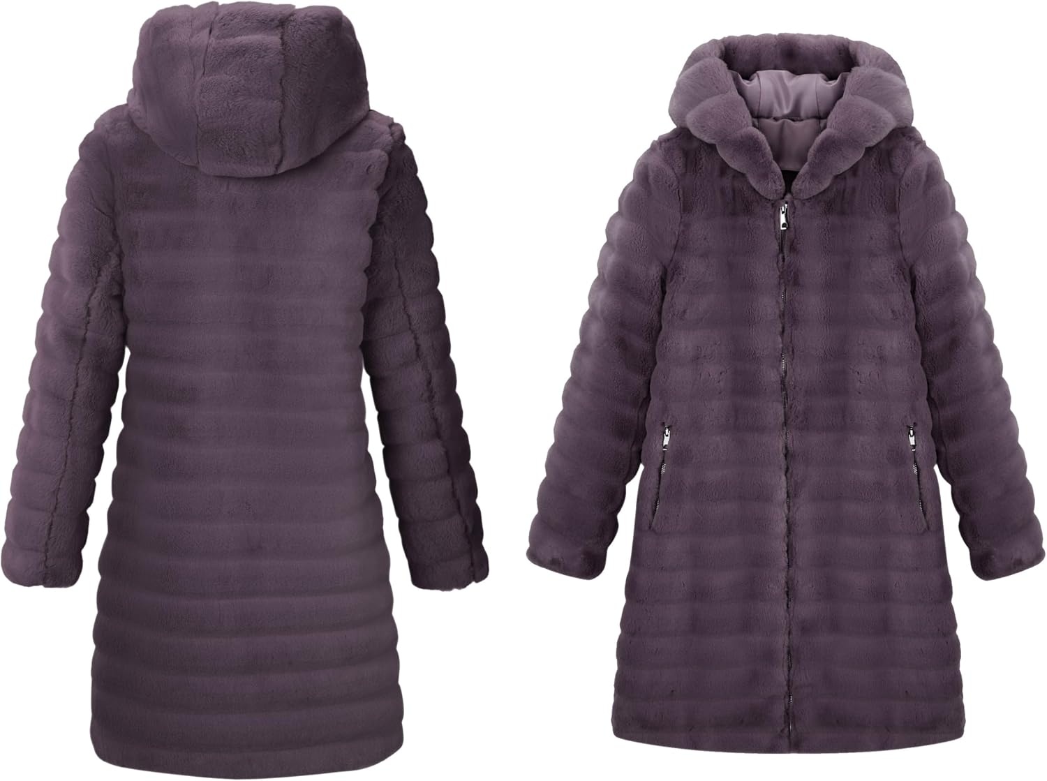 image:imageRISISSIDA Women Long Faux Fur CoatHooded Fleece JacketPurplehorizontal Texture