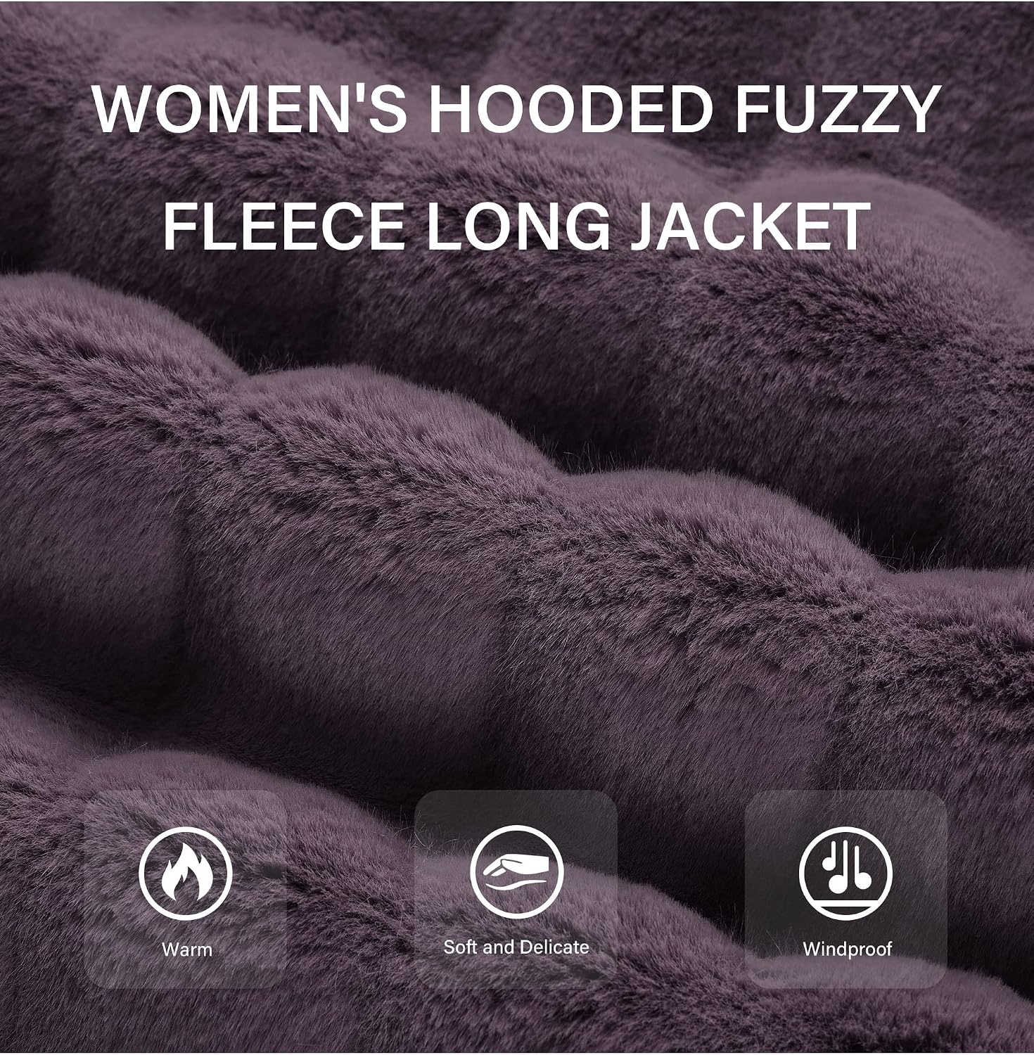 image:imageRISISSIDA Women Long Faux Fur CoatHooded Fleece JacketPurplehorizontal Texture
