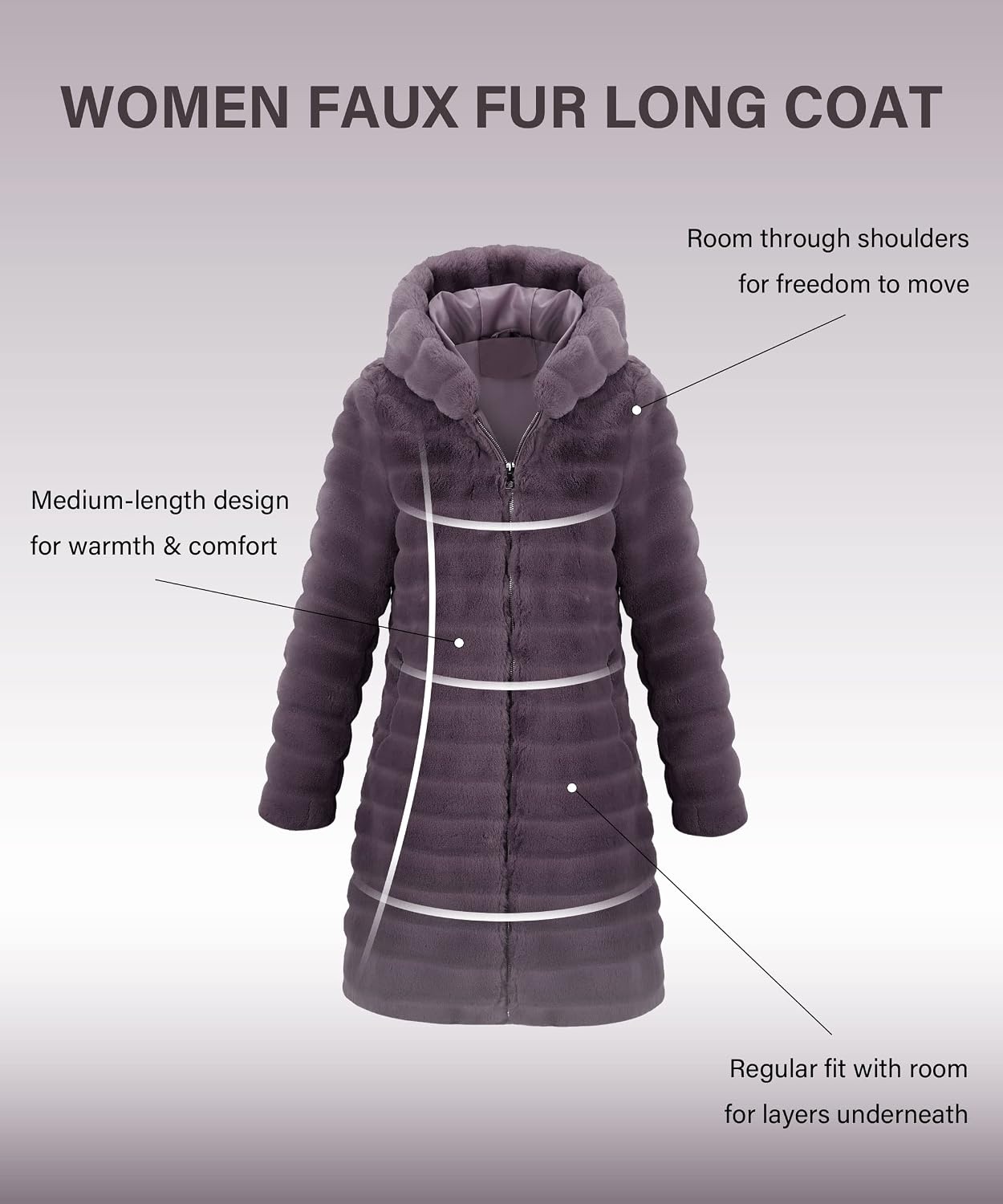 image:imageRISISSIDA Women Long Faux Fur CoatHooded Fleece JacketPurplehorizontal Texture