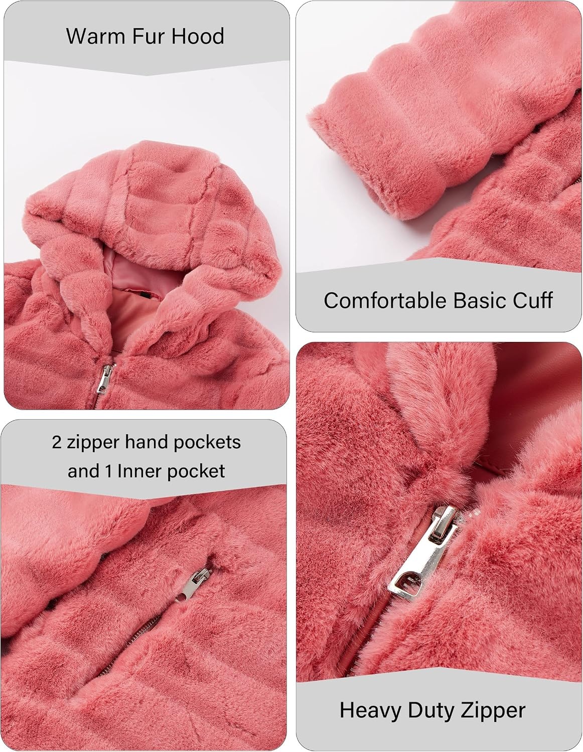 image:imageRISISSIDA Women Long Faux Fur CoatHooded Fleece JacketRedhorizontal Texture