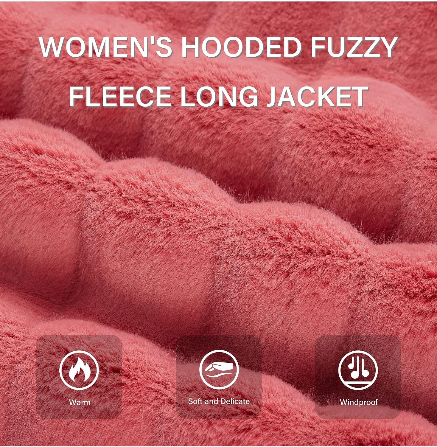 image:imageRISISSIDA Women Long Faux Fur CoatHooded Fleece JacketRedhorizontal Texture