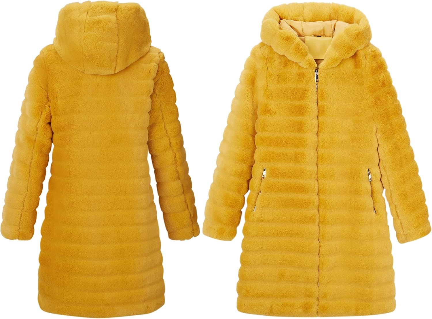 image:imageRISISSIDA Women Long Faux Fur CoatHooded Fleece JacketYellowhorizontal Texture