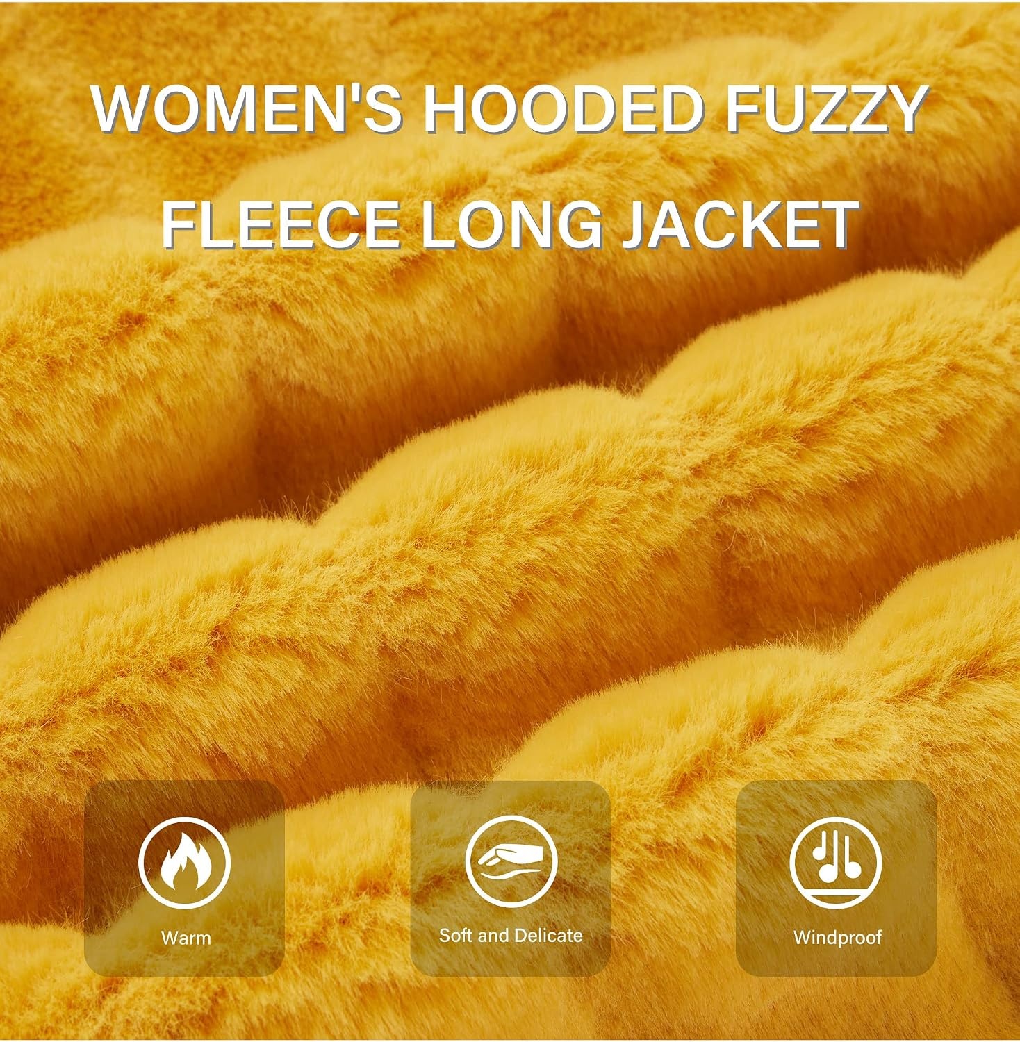 image:imageRISISSIDA Women Long Faux Fur CoatHooded Fleece JacketYellowhorizontal Texture