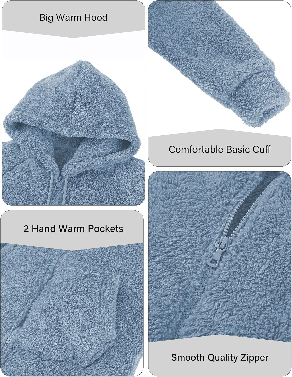image:imageRISISSIDA Women Sherpa Faux Fur Jacket HoodedFleece Soft HoodieBlue