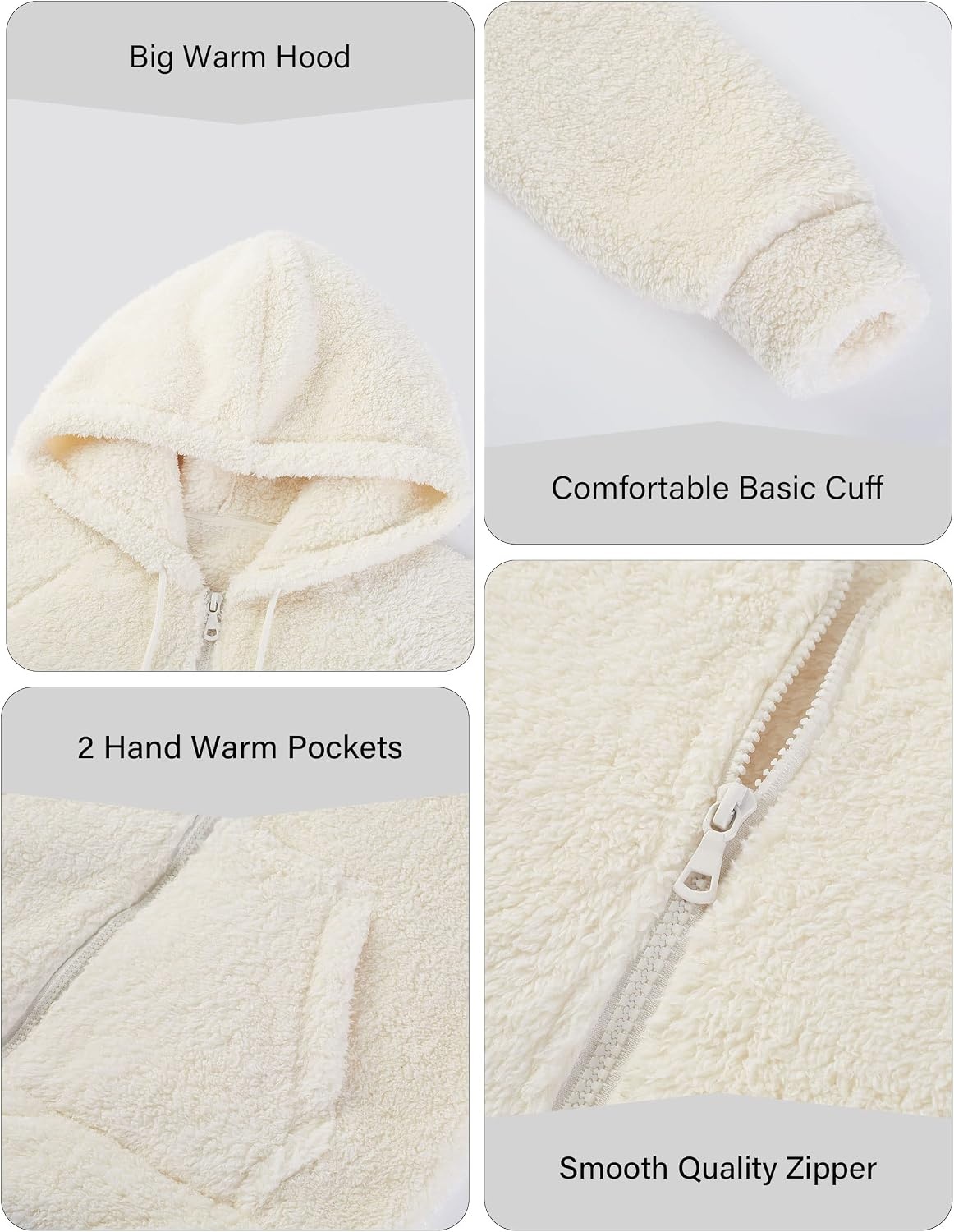 image:imageRISISSIDA Women Sherpa Faux Fur Jacket HoodedFleece Soft HoodieOffwhite