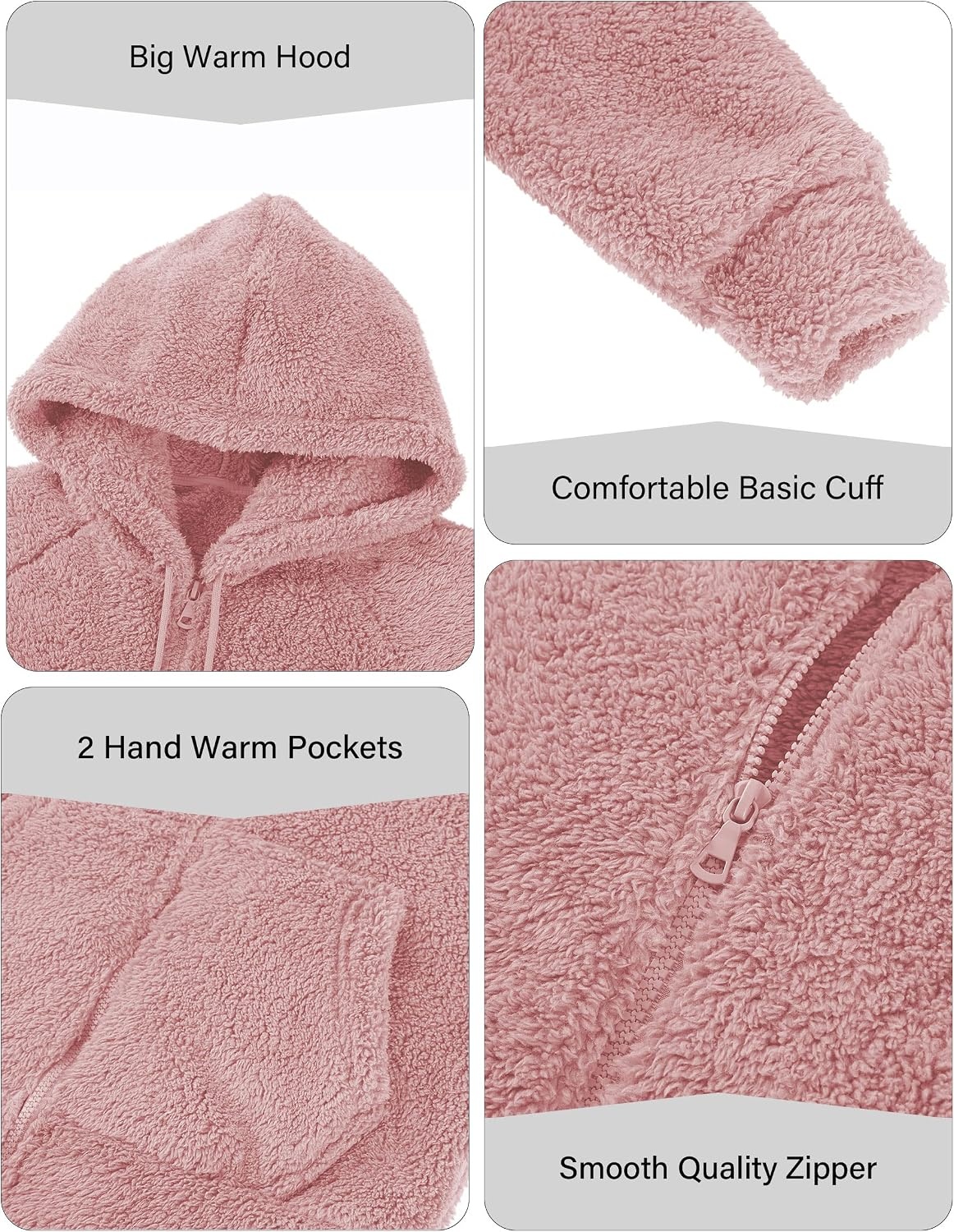 image:imageRISISSIDA Women Sherpa Faux Fur Jacket HoodedFleece Soft HoodiePink